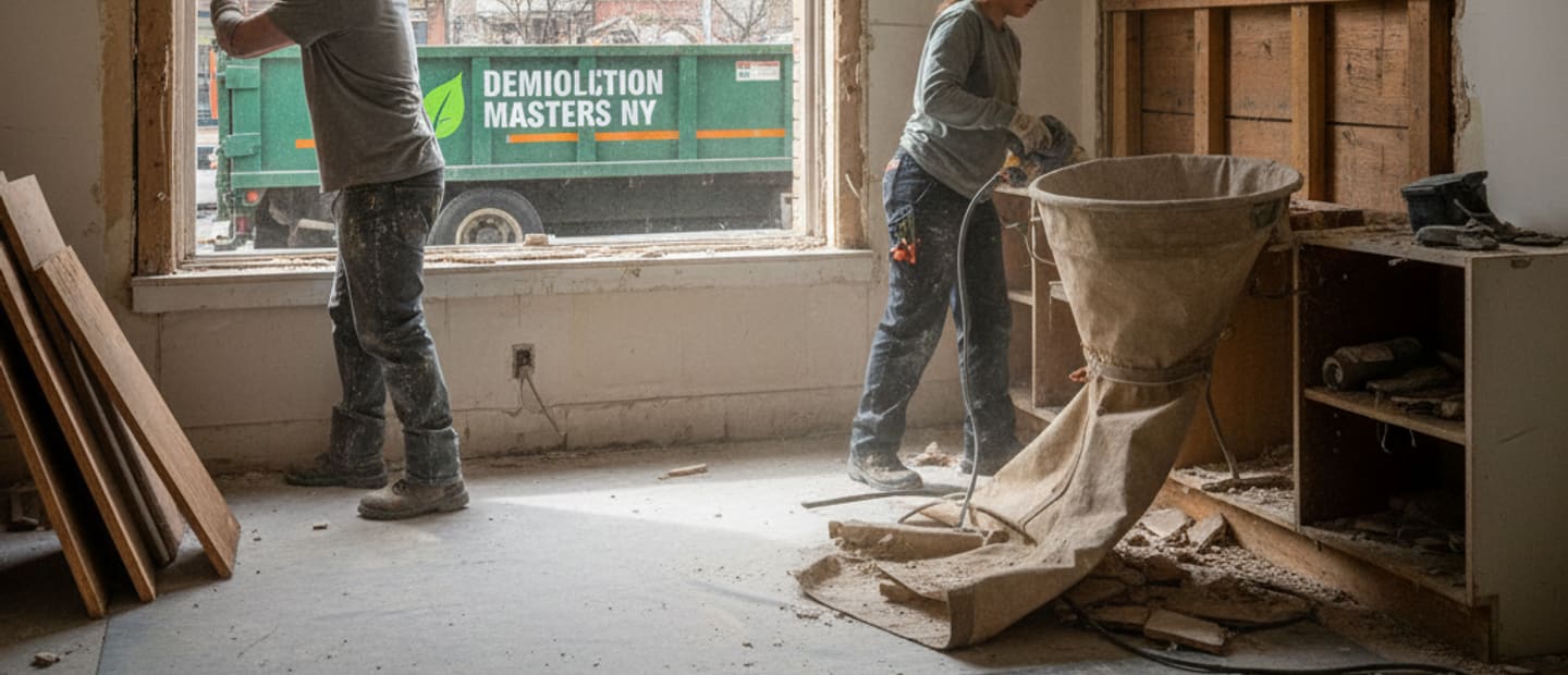 A precision selective demolition project underway in Brooklyn, New York, with careful removal of interior elements.