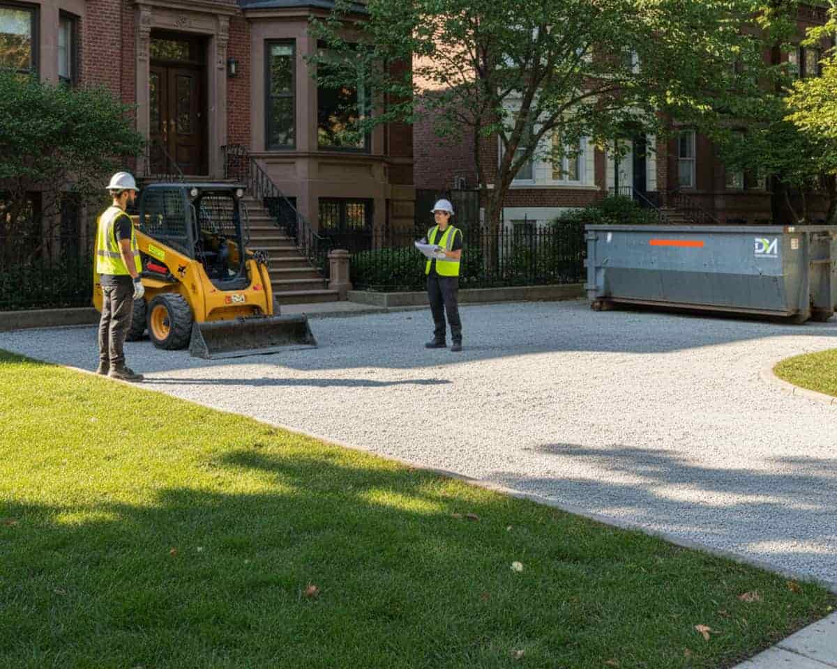 A pristine residential property after a driveway has been completely removed and the site cleared.